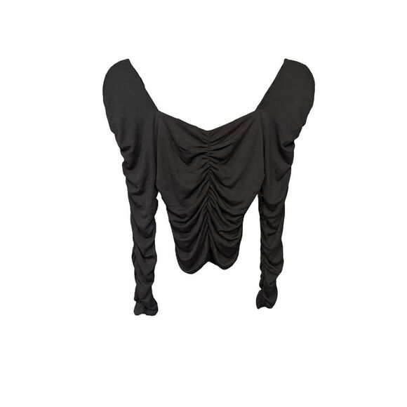 Christy Lynn Top Medium Adlen Noir  Black Ruched Cashmere Blend size M $350 New - Picture 3 of 6